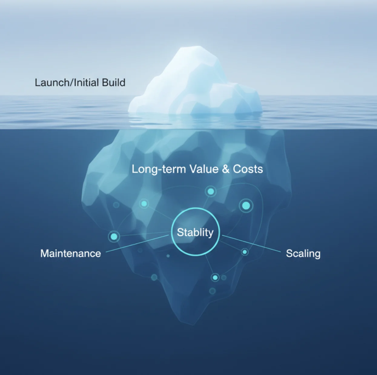 ROI iceberg illustration showing hidden software costs